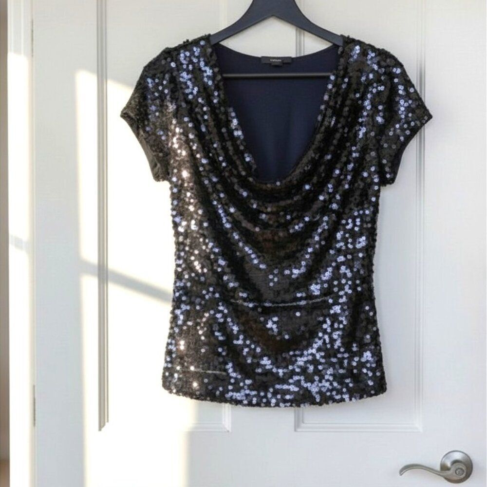 NWOT INC International Concepts Black Sequin Top